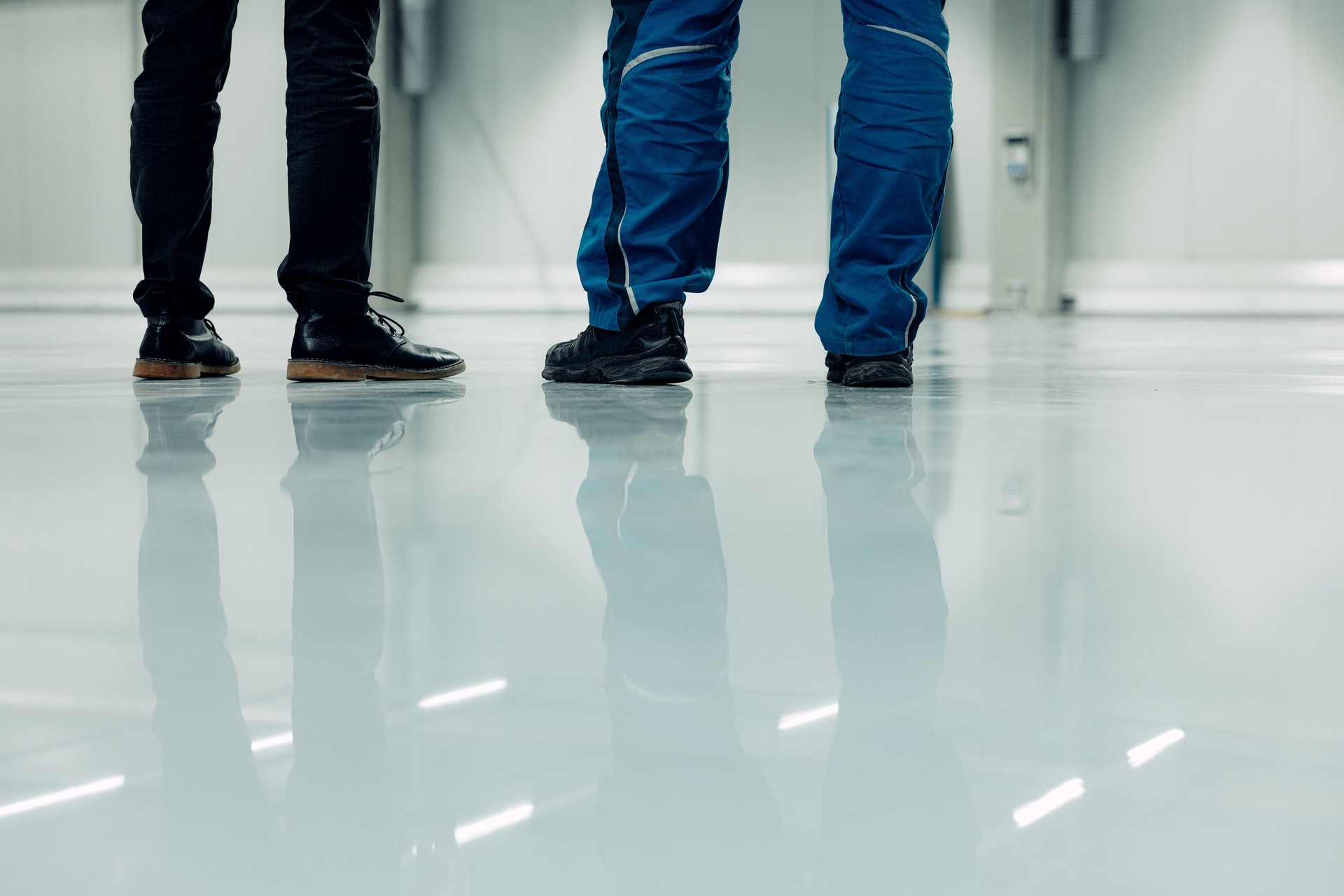 crop workers on self levelling floor, Industrial resin flooring,  thin layer epoxy paint.